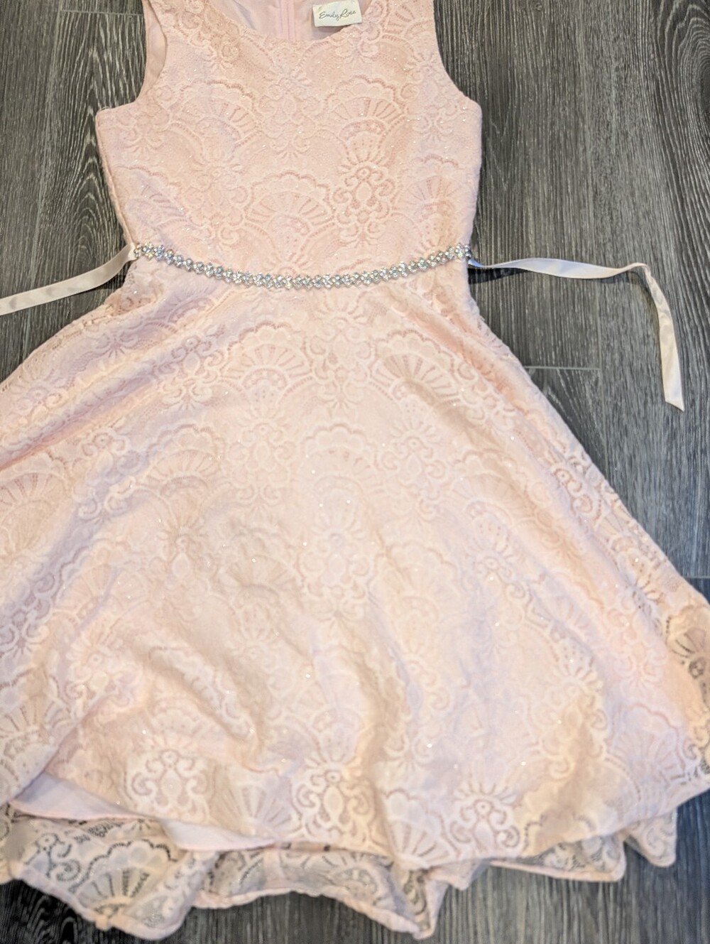 Emily Rose Girls Pink Floral Lace Formal Dress
